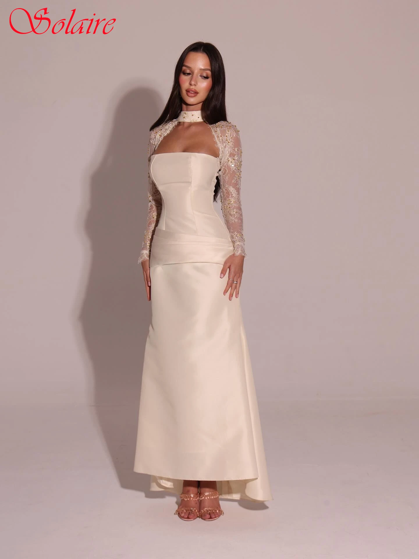 

Customized Straight Square Collar Long Sleeves Elegant Evening Dress Delicate Bespoke Occasion Gowns High Quality Party Dress