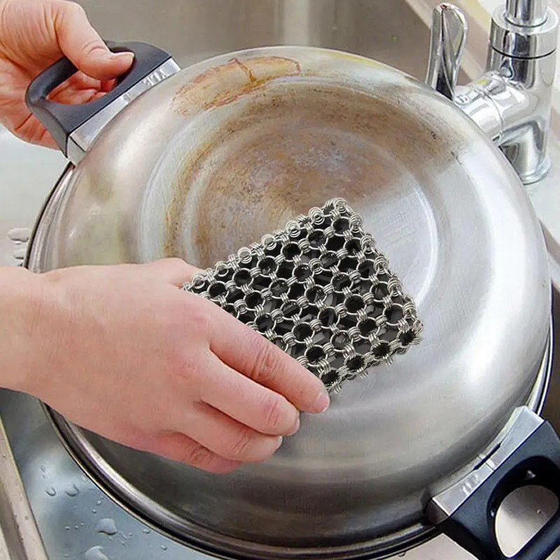 Stainless Steel Scrubber For Pots Kitchen Multipurpose Cast Iron Scrubber Cast Iron Cleaning Tool Metal Pan Scrubber For Grill