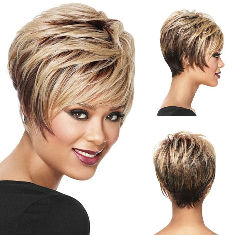 Fashion Mixed Colours Short Wig Gradient Color Heat Resistant Synthetic Hair for Woman Daily Use Wear and Go Glueless Wigs