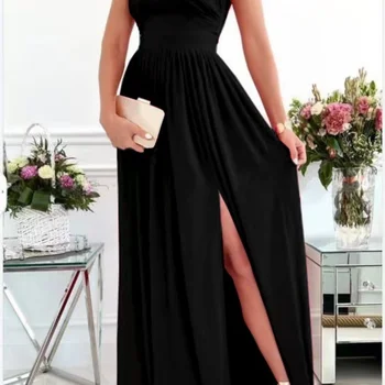 여성용 섹시한 백리스 슬릿 민소매 이브닝 드레스, 격식 있는 행사, 긴 우아한 원피스, 여름 블랙 캐주얼 의류 