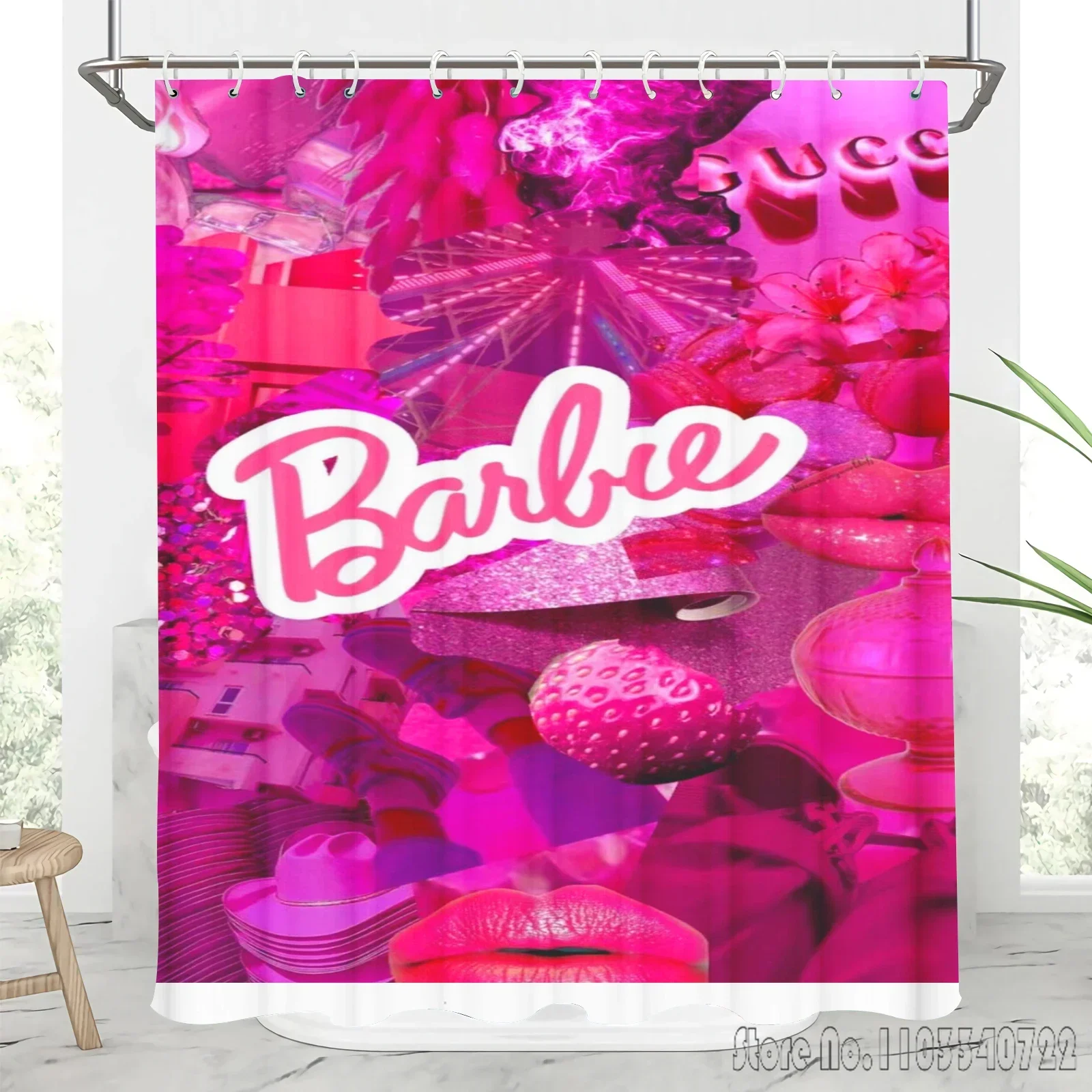 Barbie  Colorful Shower Curtain 1pcs Waterproof Bath Screen Curtains with Hooks for Bathroom Decor