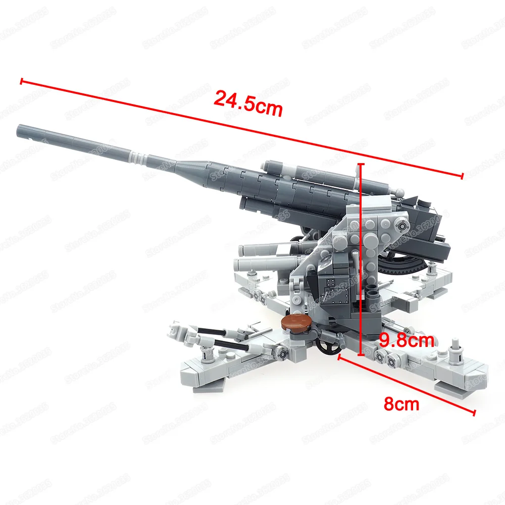 Military 88mm Flak18 Anti-Aircraft Gun Building Block WW2 Figures Artillery Series Weapons Scenes War Model Child Gifts Boy Toys