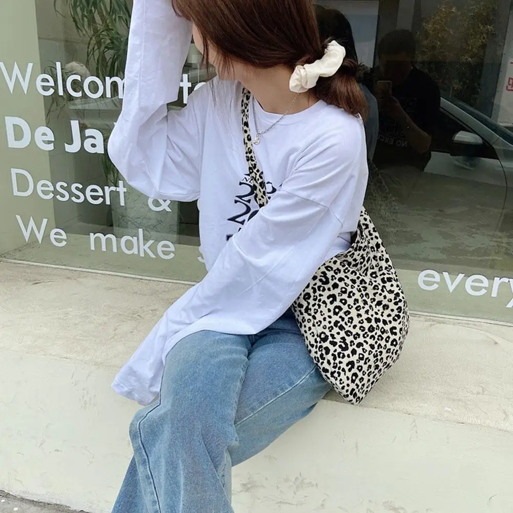 Leopard Print Messenger Bag Shopping Bag For Women's Large Capacity One Shoulder Bag Korean Fashion Versatile Casual Canvas V6q4