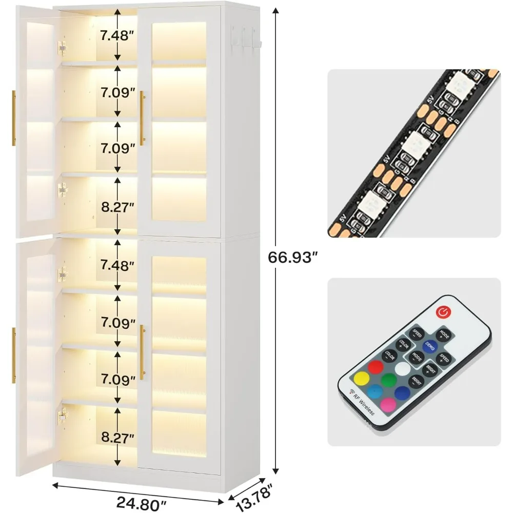 Tall Shoe Storage Cabinet with Acrylic Doors and LED Lights, 8-Tier Entryway Shoe Organizer Rack with Adjustable Shelves