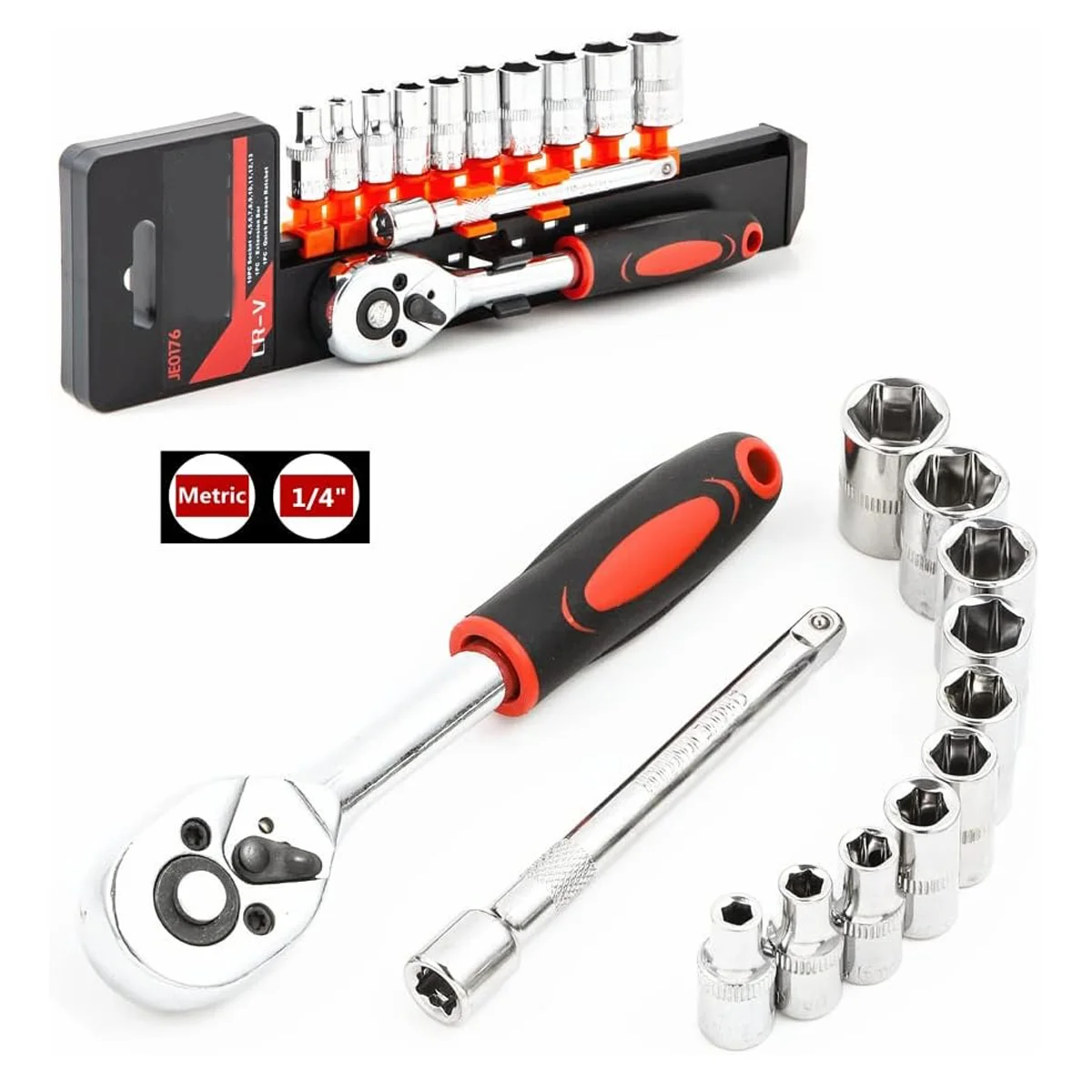 

12pcs1/4 Ratchet Socket Wrench Set Chromium Vanadium Steel Fast and Labor-saving Front and Reverse Wrench Car Manual Repair