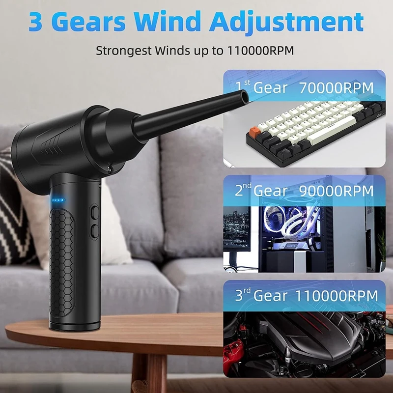 Multipurpose Electric Duster And Air Blower Black Compressed Air Cleaner For PC,Replace Compressed Air Cans For Deep Cleaning