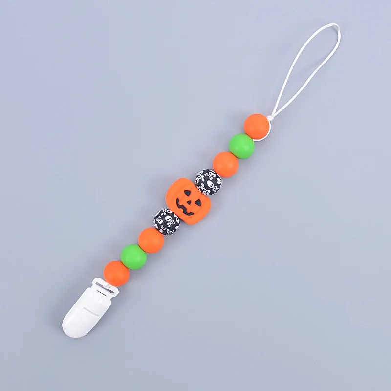 Clips de sucette en Silicone pour bébé, 2 pièces, perles d\'halloween, porte-chaîne factice, porte-mamelon pour nouveau-né, jouet de dentition à