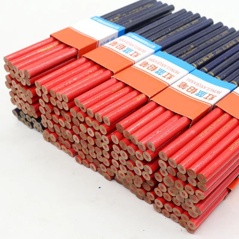 10PCS/Set Carpentry Pencil For Hand Tools Two Color Pen Construction Worker Woodworking Wood Blue Red Thick Core Round Pencil