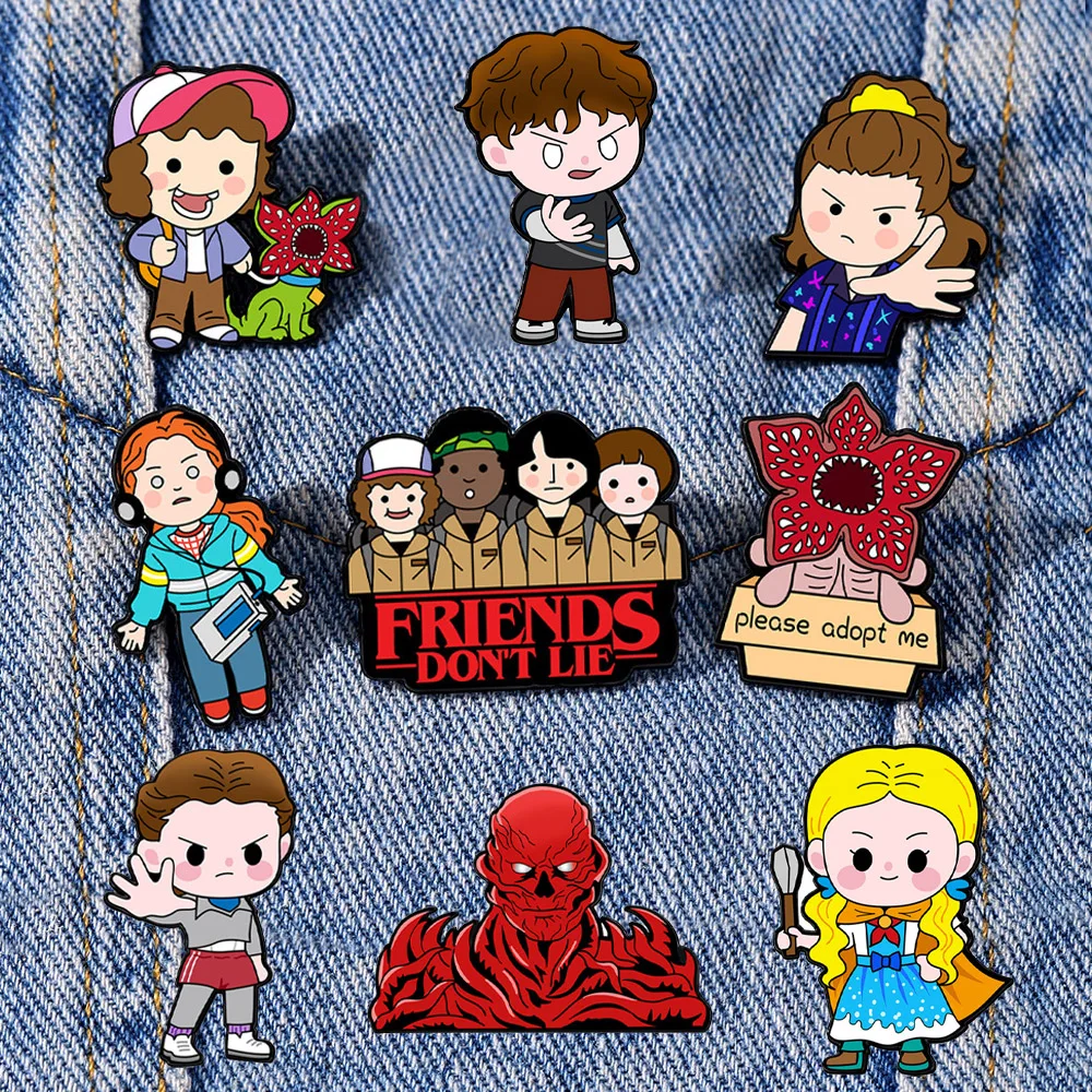 9-teiliges Set Horror-Charaktere Demogorgon Kannibaler-Blume Emaille-Anstecknadeln Cartoon Eleven Robin Revers-Brosche Abzeichen für Sammler-Geschenk – Detail 2