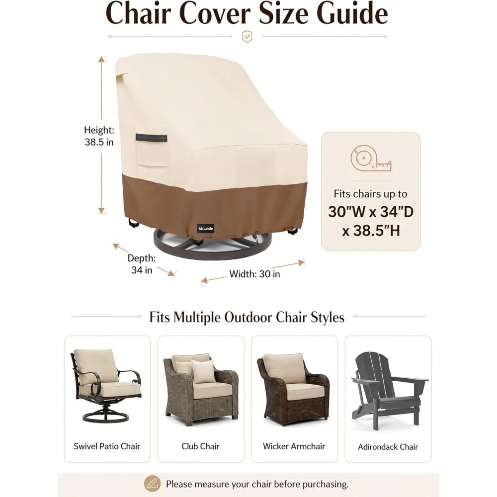 Outdoor Swivel Lounge Chair Cover 2 Pack, Waterproof Patio Furniture Cover (30x34x38.5 inches), Beige & Brown