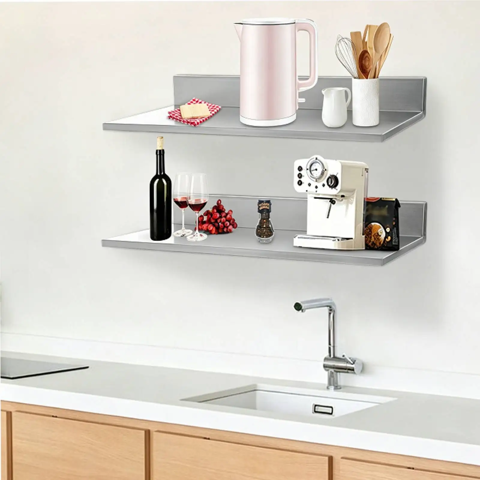 2er-Pack Edelstahl Wandregal Gewürzregal Unterschrank-Organizer für Gewürze Utensilien Küche Bad Vorratskammer 76,2*21,8*8,5 cm