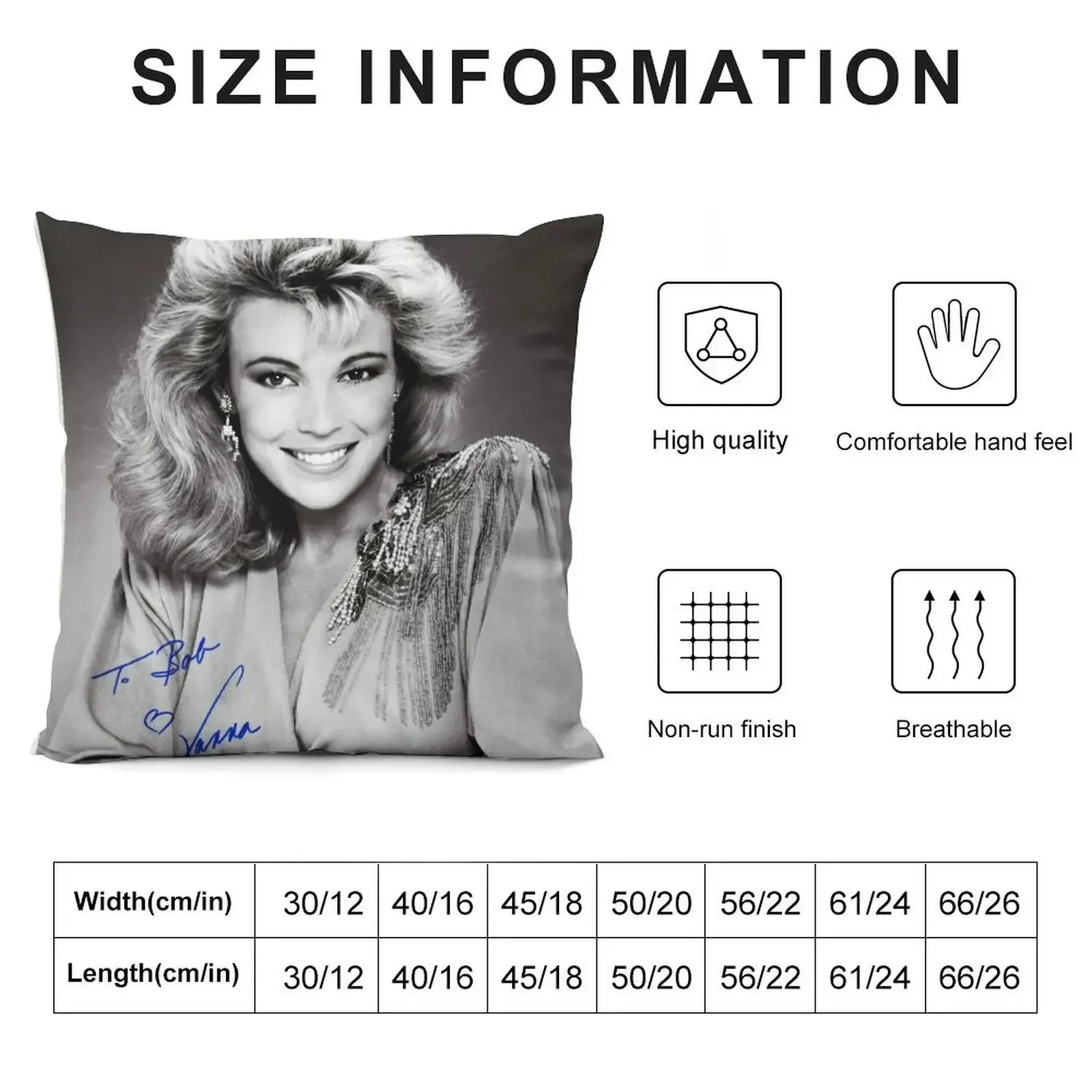 Vanna White B/W Autographed Photo To Bob Throw Pillow Decorative Sofa Cushions Pillow Cover Covers For Sofas pillow