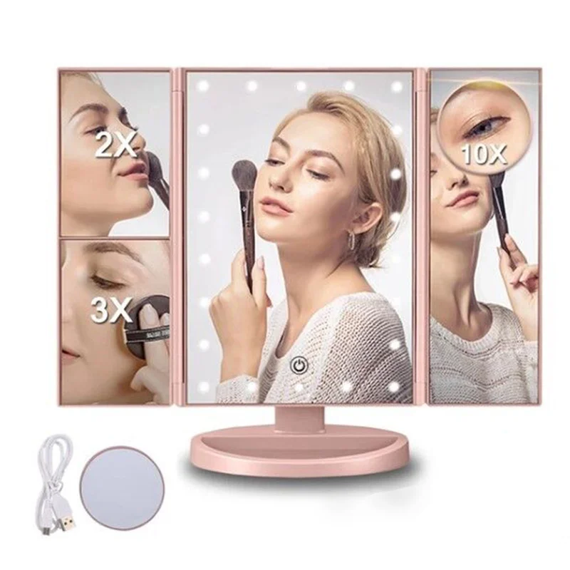 Led Vanity Mirror With Light Portable 2x3x Magnifying Vanity Mirror Vanity Mirror Desktop Three Side Folding Vanity Mirror 