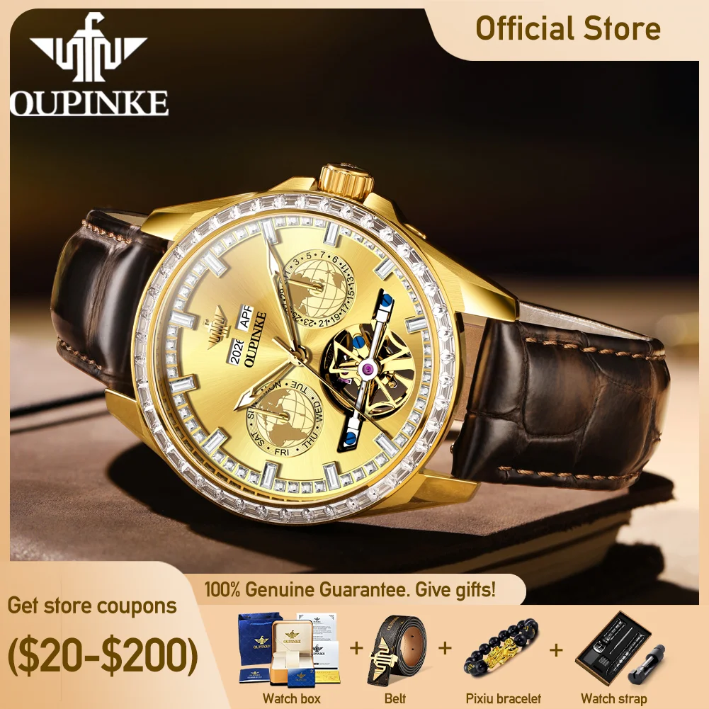 OUPINKE 3280 New High Quality Fashion Mens Watch Automatic Mechanical Watch﻿ Butterfly Double Snap 50M Waterproof Watches