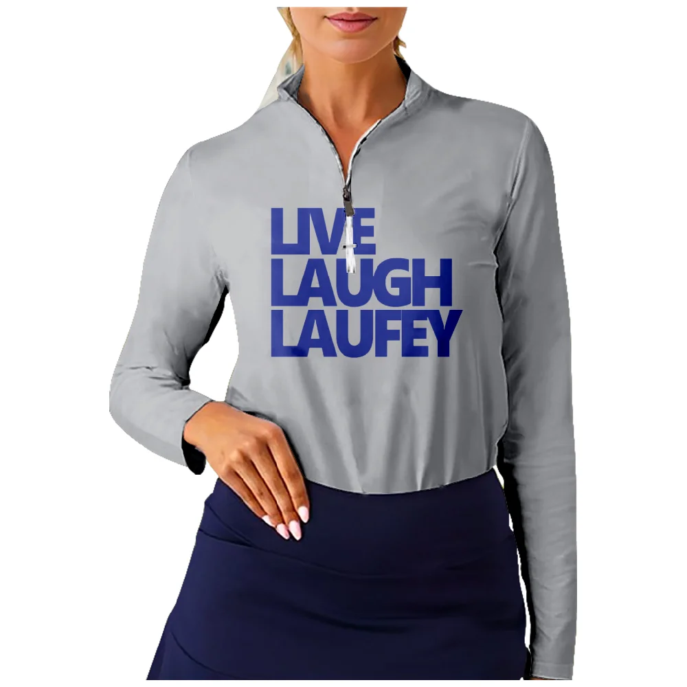 Laufey Live Laugh Shirt Women's Long Sleeve Half Zip Stand Collar Tops Casual Golf Shirts Sportswear