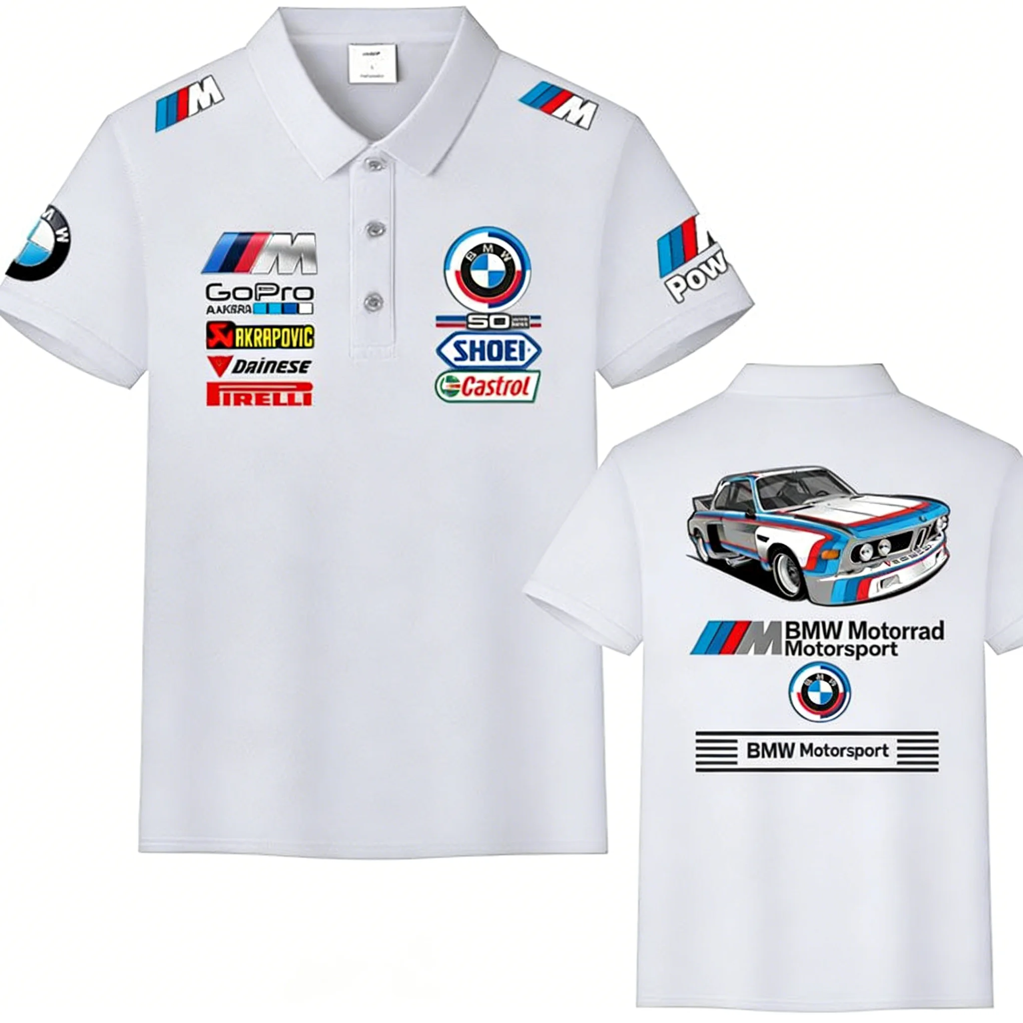 2026 Summer New Y2k BMW Power Polo Shirt for Men, Motorsport Print Logo, Breathable Cotton Casual Short Sleeve Collared Tops image 2
