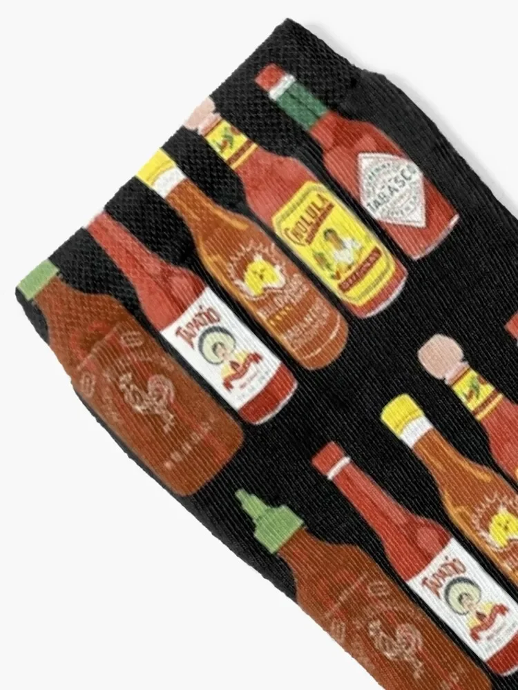 Spicy! Check out these hot sauces on black background Socks funny gifts aesthetic floor Boy Socks Women's