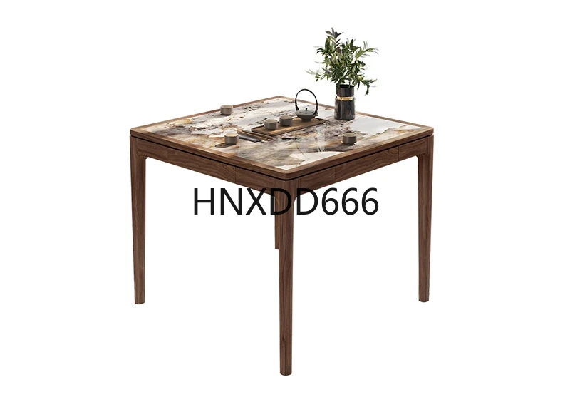 New Chinese-style solid wood chess and card square table small apartment light luxury rock slab dining table