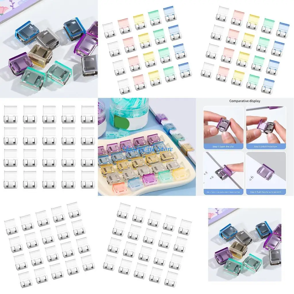

E65E 20Pcs Multifunctional Push on Paper Clips Plastic Document Clips for Organizing File Document Reports School Paper