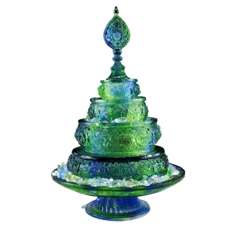 

Ancient glazed Nepalese eight auspicious gemstones household desktop manza plate engraved Tibetan tray ornament