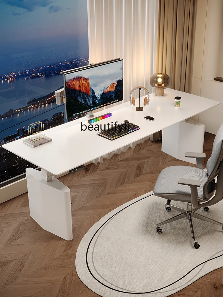 

Electric lifting computer desk Household saddle leather rock slab Lifting office e-sports desk