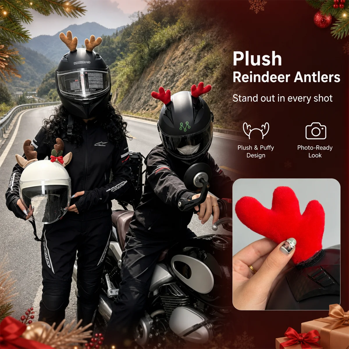Christmas antler helmet decoration helmet horn cover full helmet decoration festive atmosphere Halloween 2