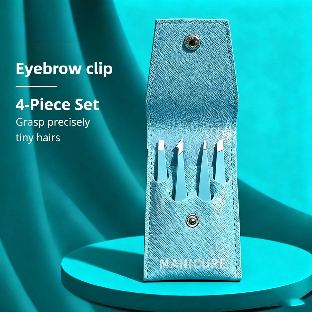 Conjunto profissional de pinças inclinadas de aço inoxidável, removedor de pelos faciais e sobrancelhas de alta precisão com pontas finas, estojo portátil