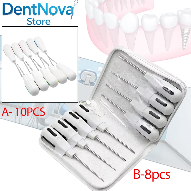 

10pcs/set Dental Root Fragment Luxating Elevators Tooth Extraction Dental with Plastic Handle for Dentist Clinic