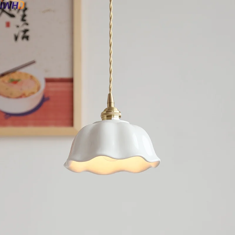 

IWHD Ceramic Copper LED Hanging Lamp Hallway Living Room Bedroom Home Decor Nordic Pendant Light Fixtures Pendelleuchte