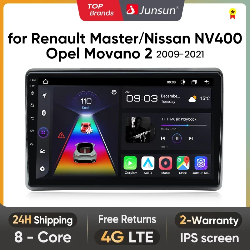 Junsun AI Android 13 Wireless CarPlay Auto Car Radio for Nissan NV400 For Opel Movano 2 2009-2021 Multimedia GPS 4G DSP RDS