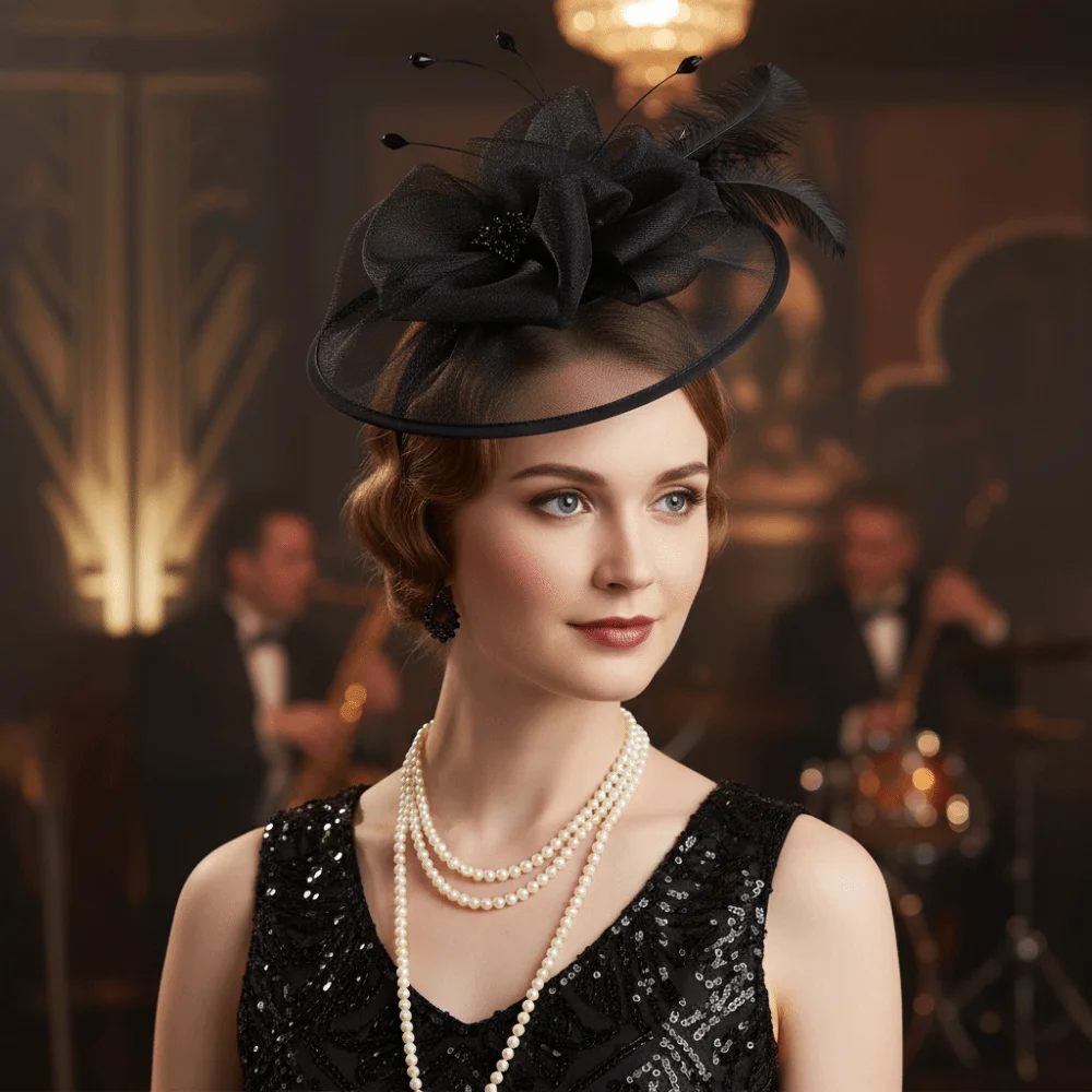 

Изысканная сетчатая повязка на голову с перьями, элегантный головной убор для невесты, обруч для волос, формальный головной убор, маскарадная повязка для волос, женская повязка для волос