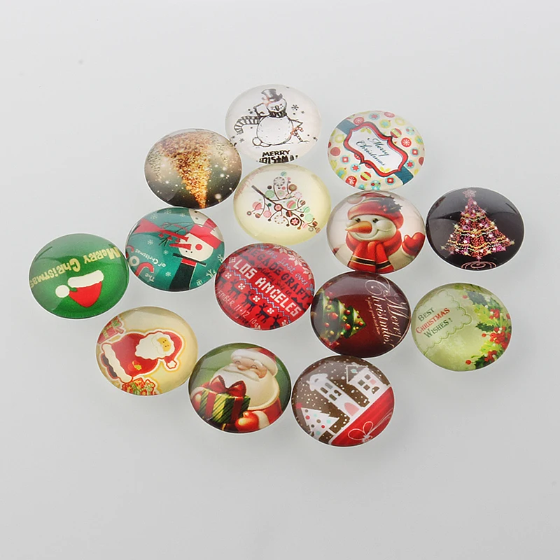 

200pcs Christmas Ornaments Half Round/Dome Christmas Photo Glass Cabochons Mixed Color for Making DIY Jewelry Necklace Bracelet