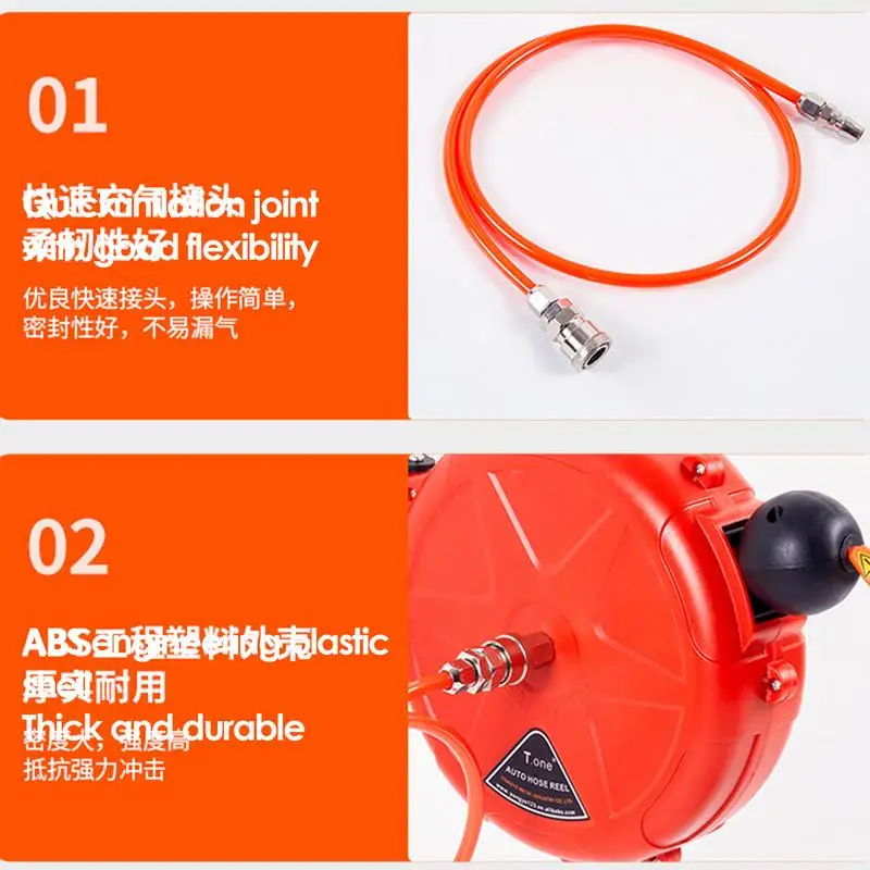 Compressor Hose Reel Retractable 10m Automatic Rewind Tool Commercial Reel With Swivel Bracket Quick Coupler Air Compressor