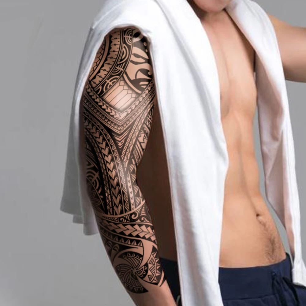 Duży pełny rękaw na ramię Wodoodporna tymczasowa naklejka na tatuaż Indian Tribal Machine Turtle Totem Fake Tatoo Body Art Mężczyźni Kobiety Noga