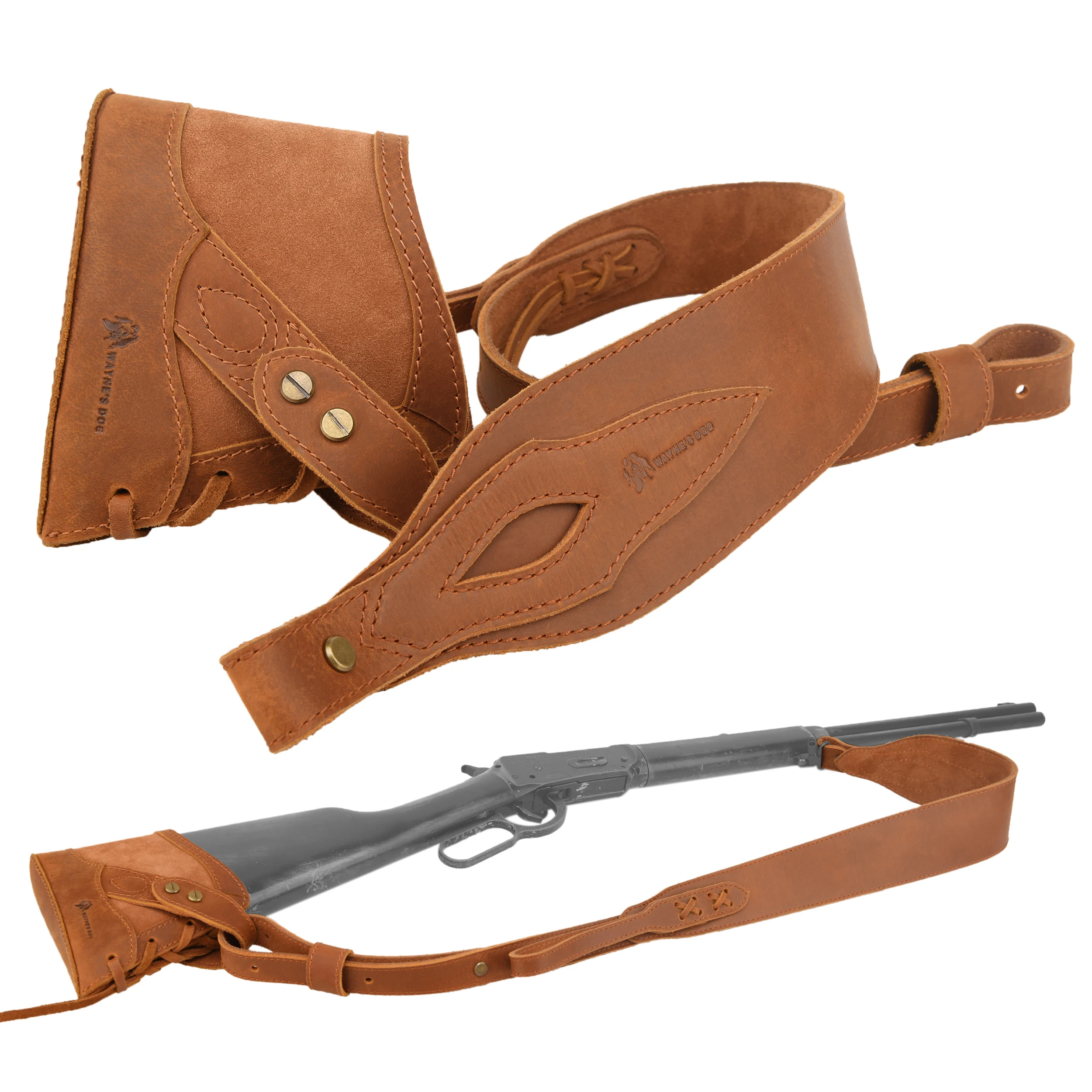 Hunting Full Leather No Drill Needed Gun Sling Strap with Rifle Butt Stock Cover Recoil Pad