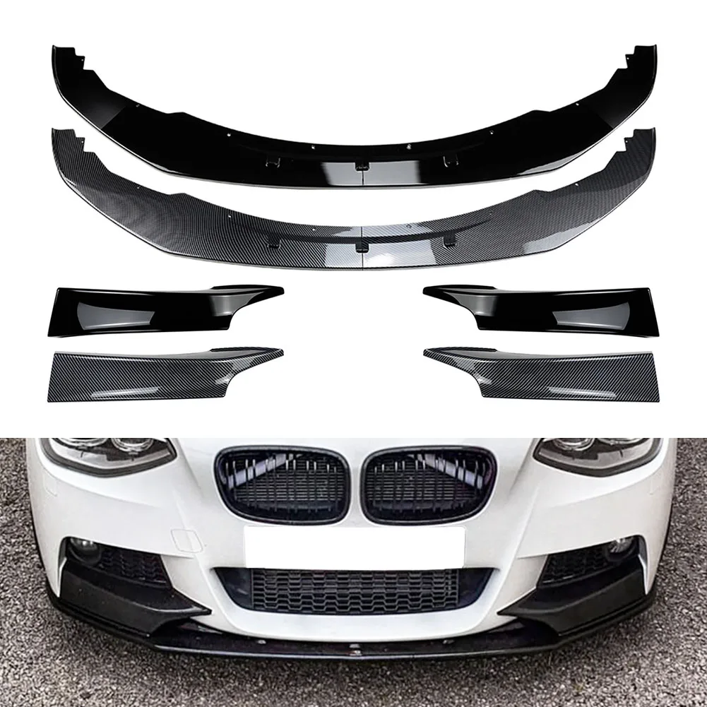 4Pcs Car Front Bumper Lip Spoiler + Side Splitter Cover Trim Body Kit For BMW 1 Series F20 F21 M Sport 2011 2012 2013 2014 2015