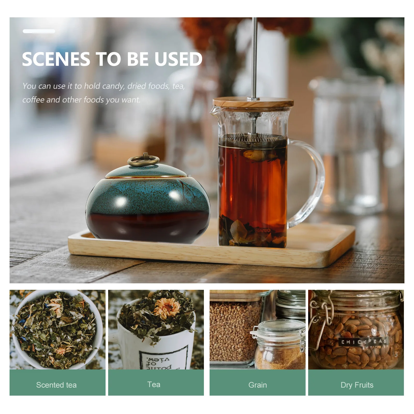 

Household Tea Canister Practical Ceramic Storage Jar Portable Lid Multi-Function Storage Canister Convenient Tea Container