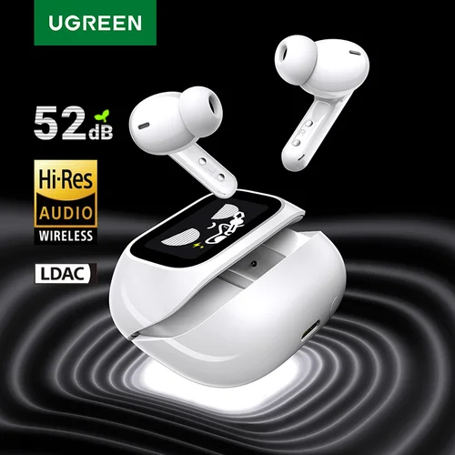 UGREEN LCD a todo Color pantalla inteligente inalámbrico TWS auriculares Bluetooth auriculares 52dB cancelación activa de ruido ANC auriculares internos