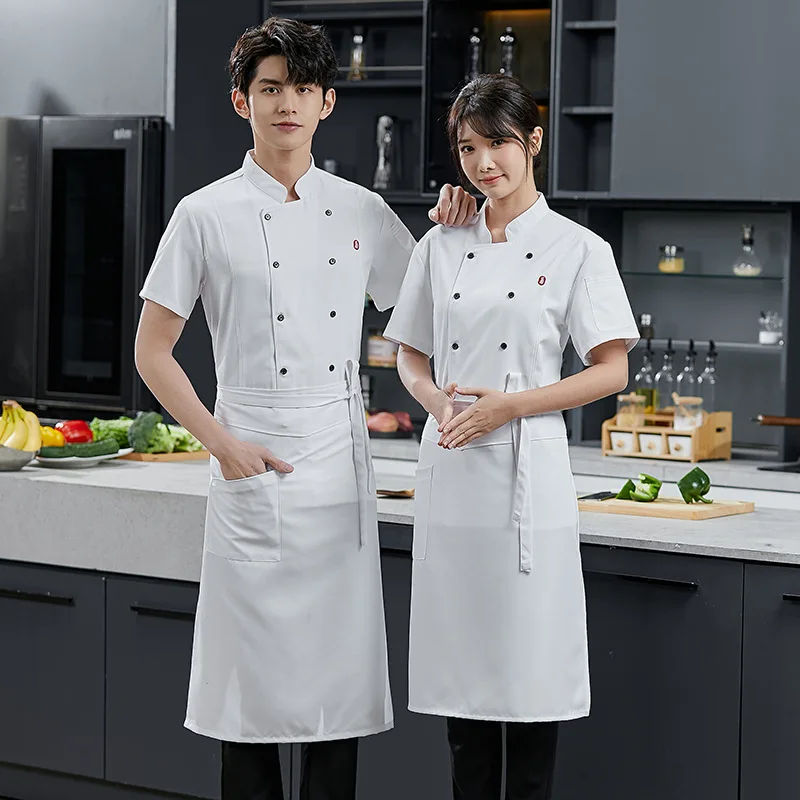 High-End Chef Overalls Breathable Short Sleeve Men's PrintloogHotel Tea House Dining Kitchen Dedicated Wear-Resistant Overalls F