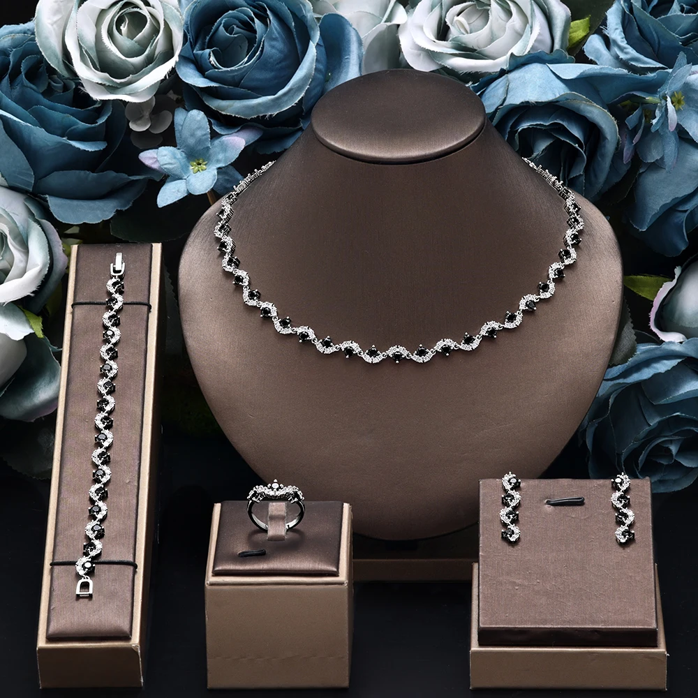 

Модные 4 шт., нигерийские свадебные комплекты ювелирных изделий для женщин, комплект ювелирных изделий из африканского кубического циркона из ОАЭ, свадебные аксессуары