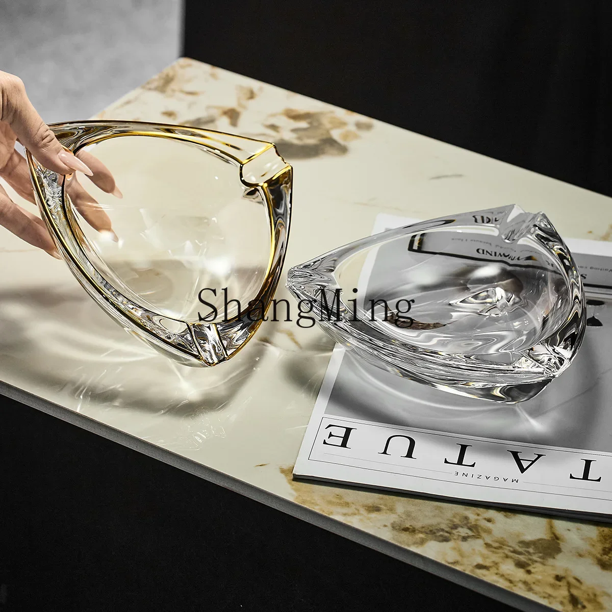 

CLL household glass ashtray gold-painted ornament, simple ashtray special high-end sense