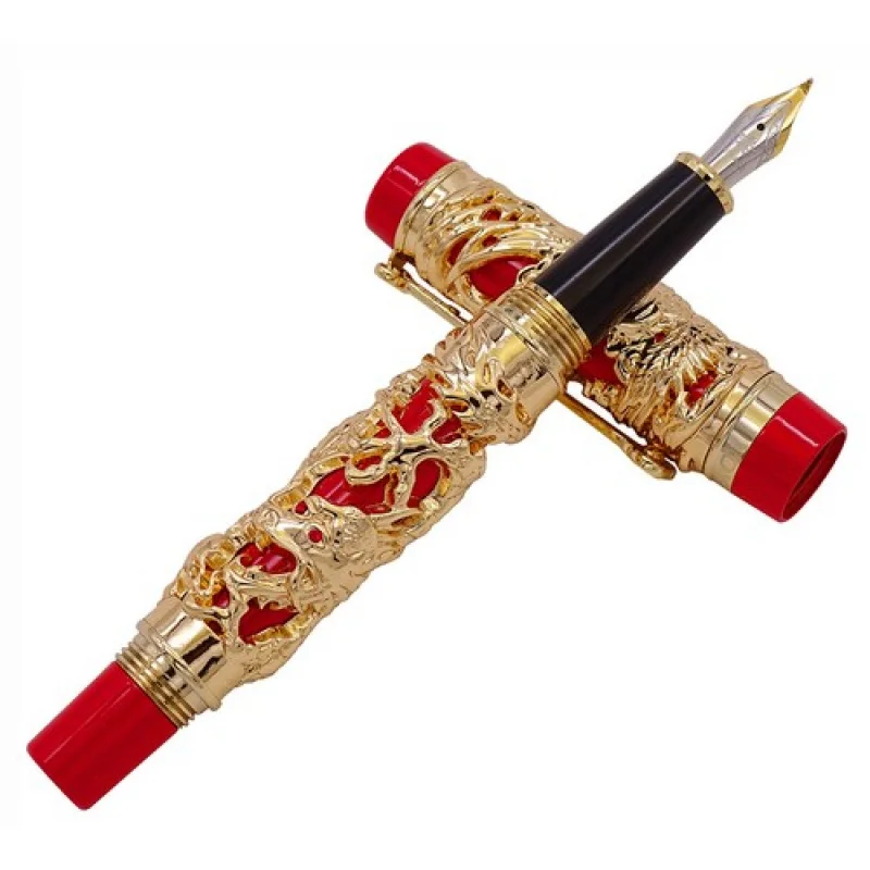

A+ Jinhao Vintage Dragon Phoenix Calligraphy Fude Fountain Pen Golden-Red Gift Pen