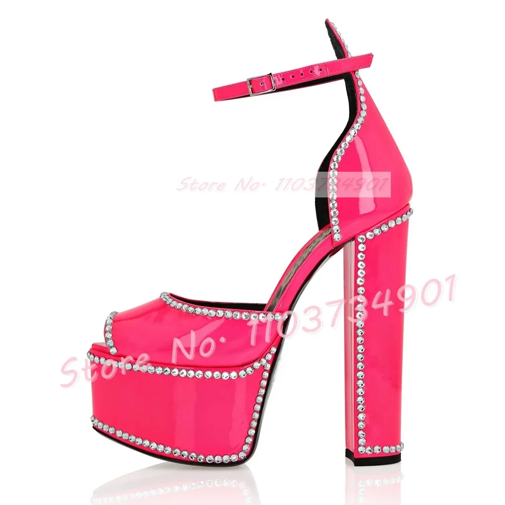 

Crystal Trim Peep Toe Platform Sandals Women Classy Block High Heels Glitter Ankle Strap Shoes Classy Party Shimmer Sandals