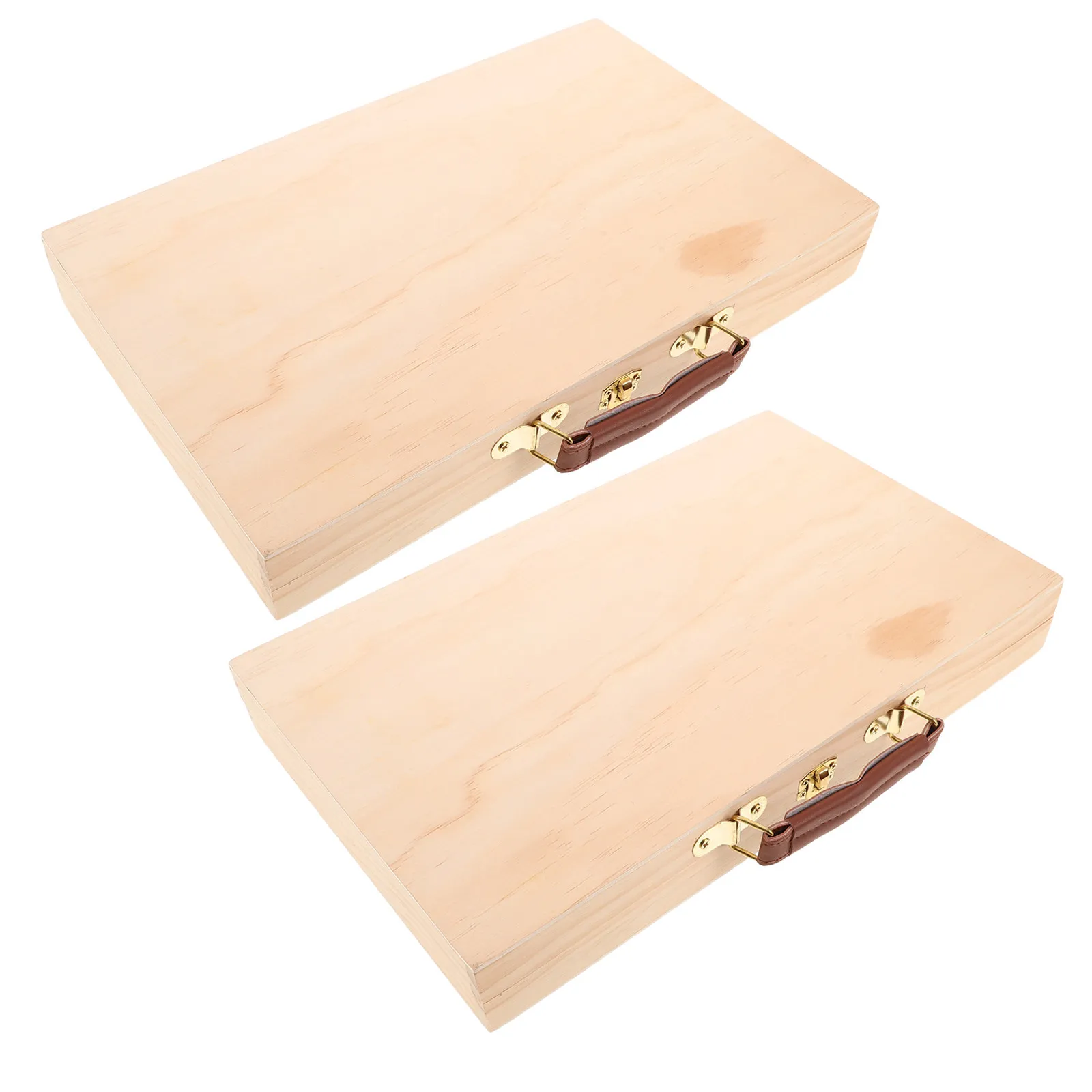 2Pcs Portable Wood Paint Box for Artists Solid Wood Construction Lightweight Painting Tool Case with Multiple Compartments