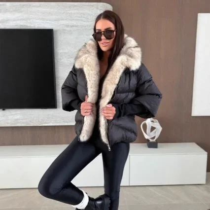 

2026 Autumn Winter New Women Short Hooded Cotton Padded Large Fur Collar Warm Fashion Coat Multiple Colors Available