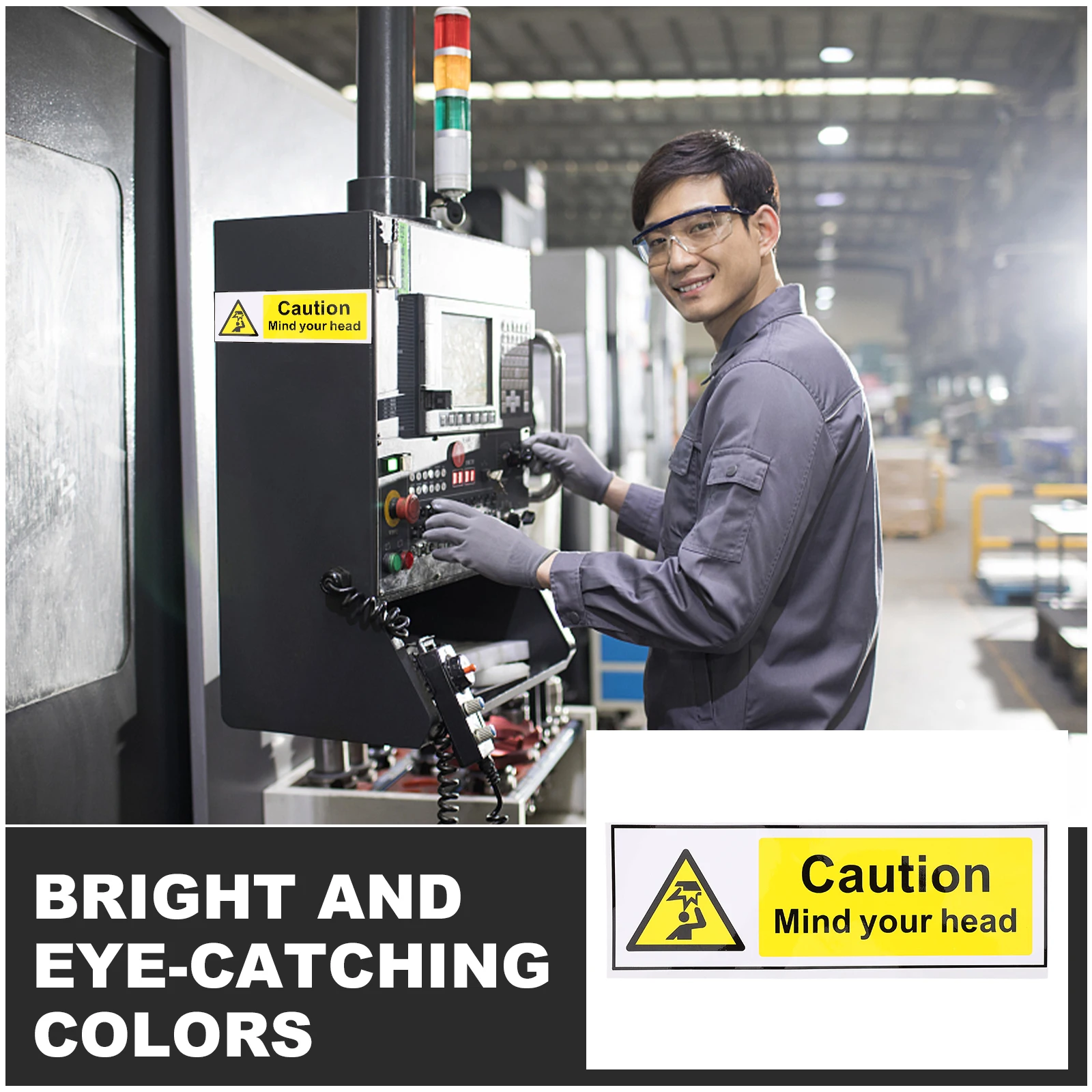 Watch Your Head Warning Sign Adhesive Durable PVC Caution Decal for Workplace Factory Equipment Safety Warning Sticker