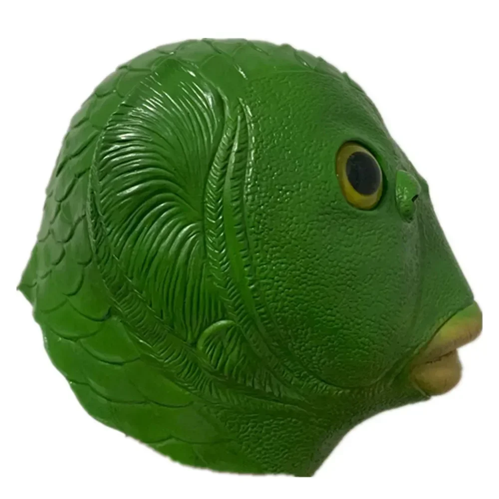 Green Fish Head Latex Mask Green Fish Monster Hood Fish Head Mask, Halloween Bar Props