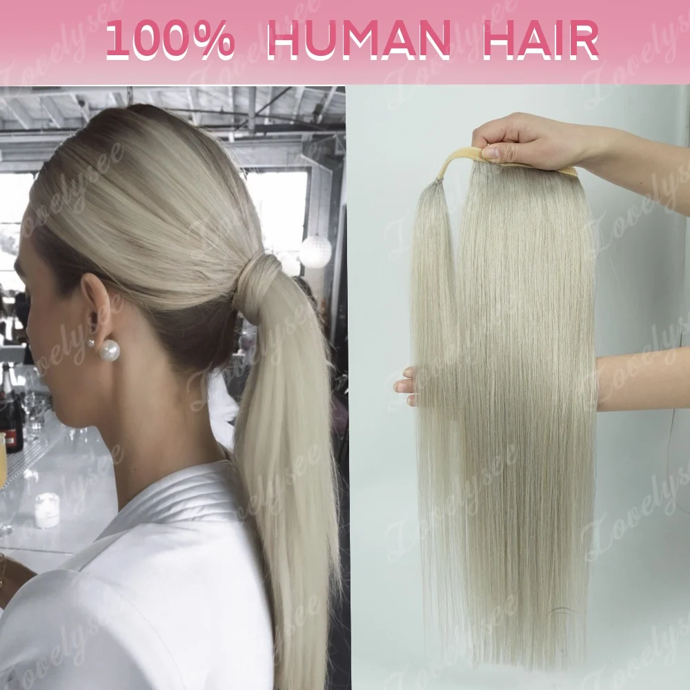 

Серебристо-серые накладные пряди для волос в виде хвоста, 100% натуральные волосы Реми, 12-28 дюймов, на заколках, для женщин, натуральные прямые.