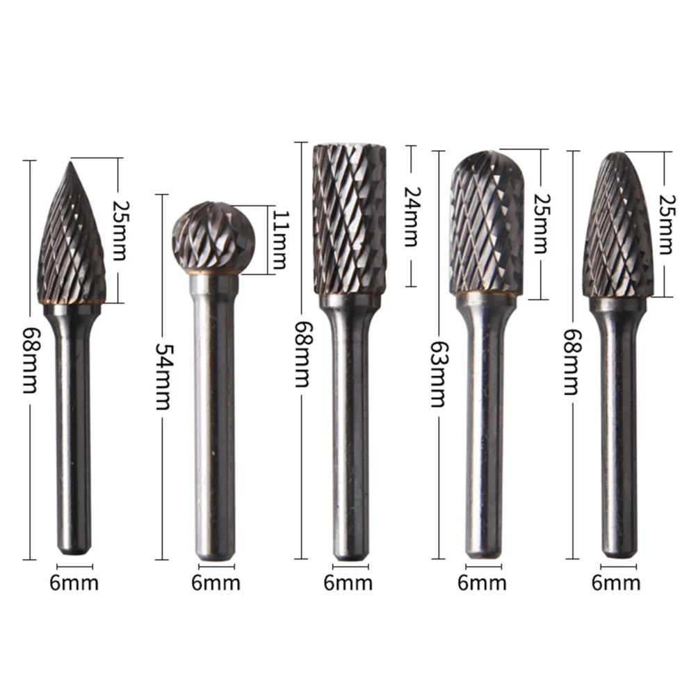 5pcs Double Groove Rotary File, Carbide Rotary Files Set, Grinding Head Tungsten Carbide Burr Milling Cutter Drill Bit Set