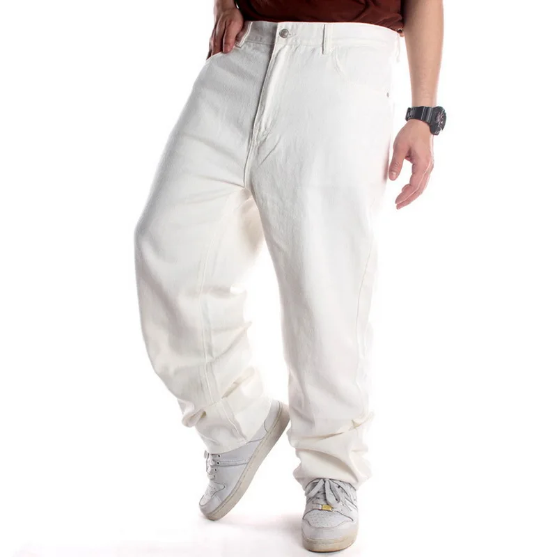 Pantalones vaqueros holgados de estilo Hip Hop para hombre, Jeans rectos de Skateboard, Blanco sólido, holgados, de gran tamaño, baile callejero 44 46, de talla grande